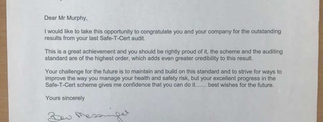 Cross Electrical Ltd receives the highest standard “Grade A Rating” in annual Safe-T-Cert audit. 15th May 2019