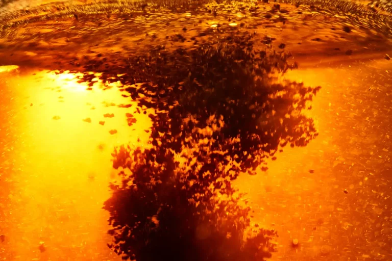 Lipton Abstract close-up of amber liquid, ice, and golden light reflections.